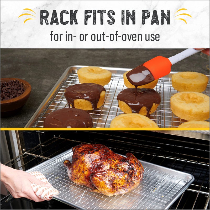 Checkered Chef Baking Sheet, 2 Pack Half Sheet Pan with Stainless Steel Wire Rack Set - Easy Clean Cookie Sheets for Baking - Image 4